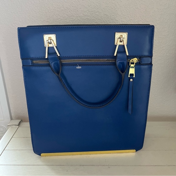 Segolene en Cuir Paris Blue Leather Satchel Tote Bag Purse Handbag - Picture 3 of 10